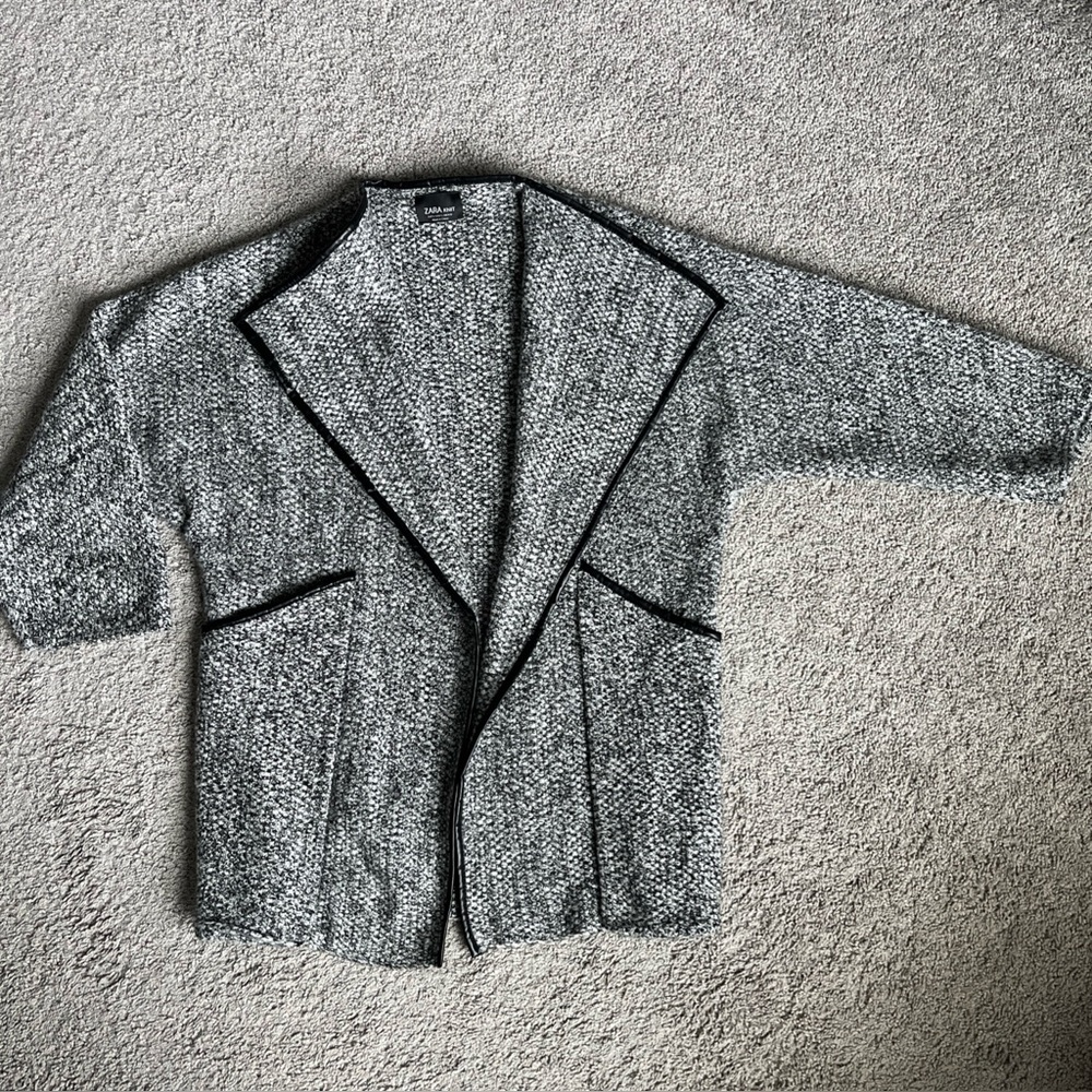 Zara Knit 3/4 Sleeve Open Front Cardigan Sweater Jacket With Pockets Size S